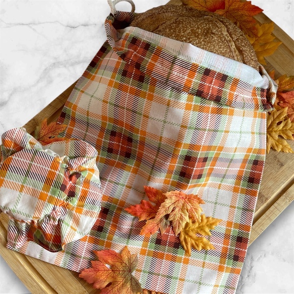 Thanksgiving Bread Bag Handmade Cotton Bread Storage, Free Mason Jar Bonnet - Picture 8 of 8